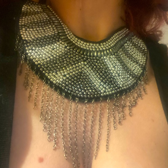 Tribal style necklace beaded necklace silver black sexy choker - Picture 3 of 5